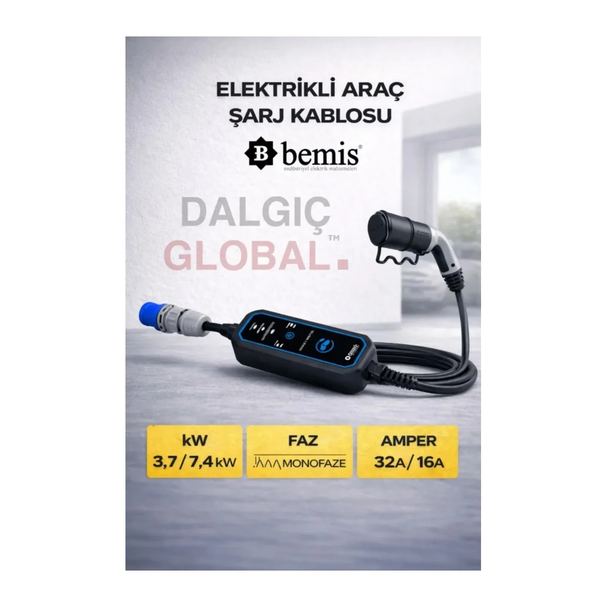 MONO MOBILE 5 METRE 3,7 - 7,4 KW (16A - 32A ÇANTA - 3/32A PRİZ, 1/16A FİŞ DÖNÜŞTÜRÜCÜ) - Görsel 5