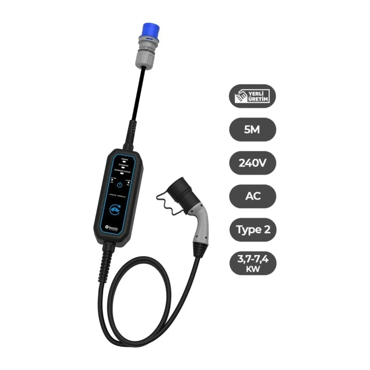 MONO MOBILE 5 METRE 3,7 - 7,4 KW (16A - 32A ÇANTA - 3/32A PRİZ, 1/16A FİŞ DÖNÜŞTÜRÜCÜ) - Görsel 2