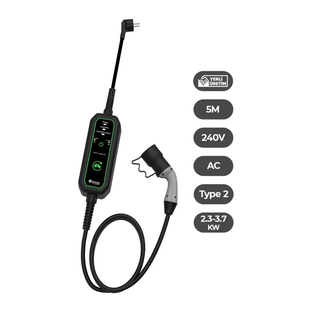 2,3 - 3,7 kw Mini Mobil Araç Şarj Aleti 5 Metre BEV-111-0001 - Görsel 2